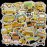 200 Pcs School Bus Cute Cartoon Aesthetic Stickers - Back to School, Waterproof Vinyl Transportation Stickers for Kids Water Bottles, Laptop, Luggage, Refrigerator Decorations, 50 Designs