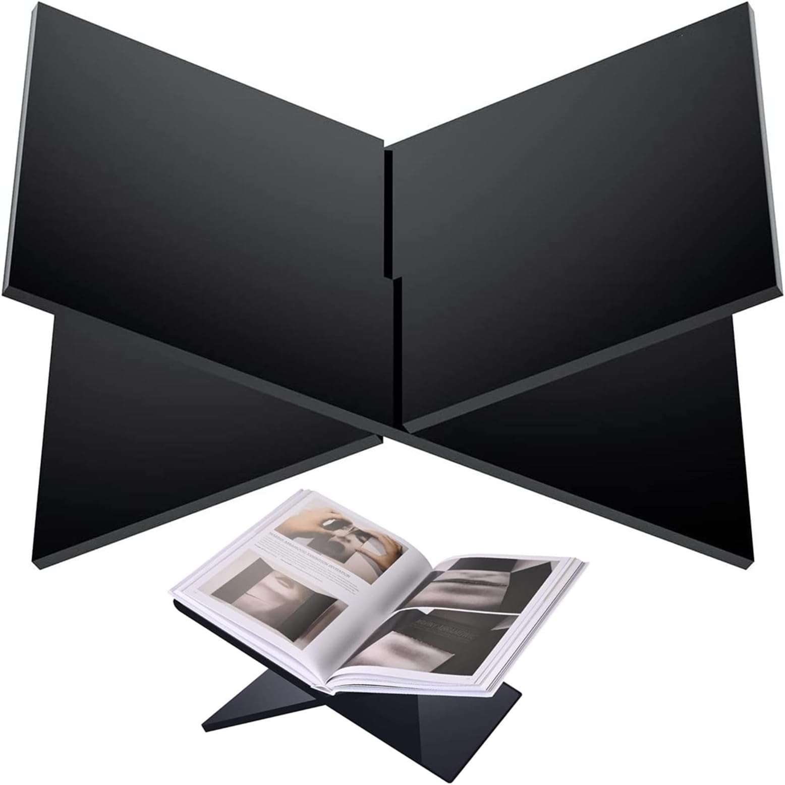 Bpa Acrylic Book Holder Stand, Angled Open Display Stand Cookbook Coffee Table For And Closed Reading Books, Magazines, Textbooks, Black
