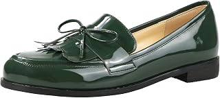 LEMUTISME Women Tassel Bow Penny Loafers Slip On Low Flat Heel Dress Shoes | Vintage Comfort Round Toe Casual Fringe Flats for Office School Daily Wear
