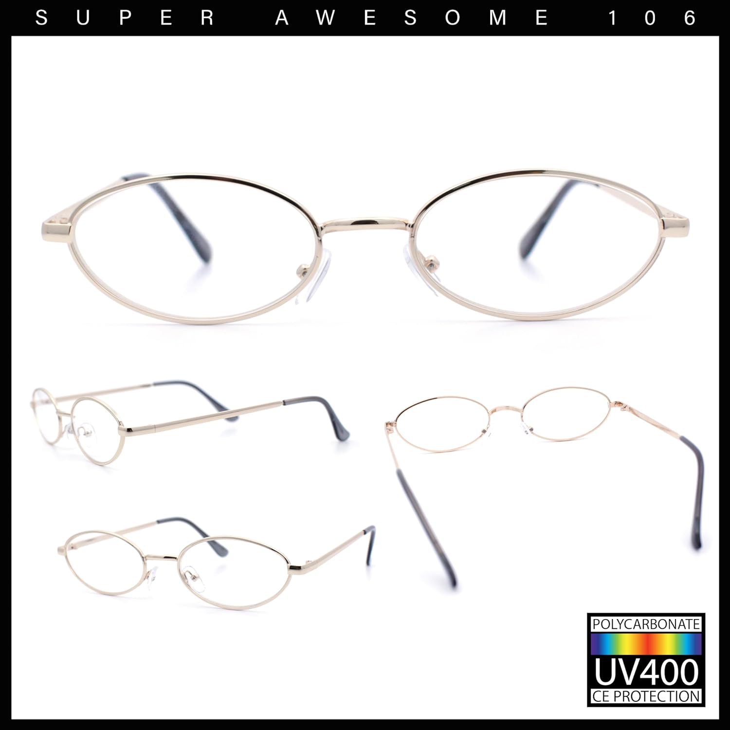 SA106 Extra Narrow Oval Metal Rim Round Retro Vintage Clear Lens Eye Glasses - Image 3