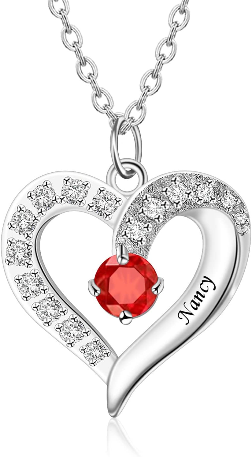 Personalized Heart Birthstone Necklace for Mother Custom Family Name Necklace for Women Mom Mothers Day Valentines Day Christmas