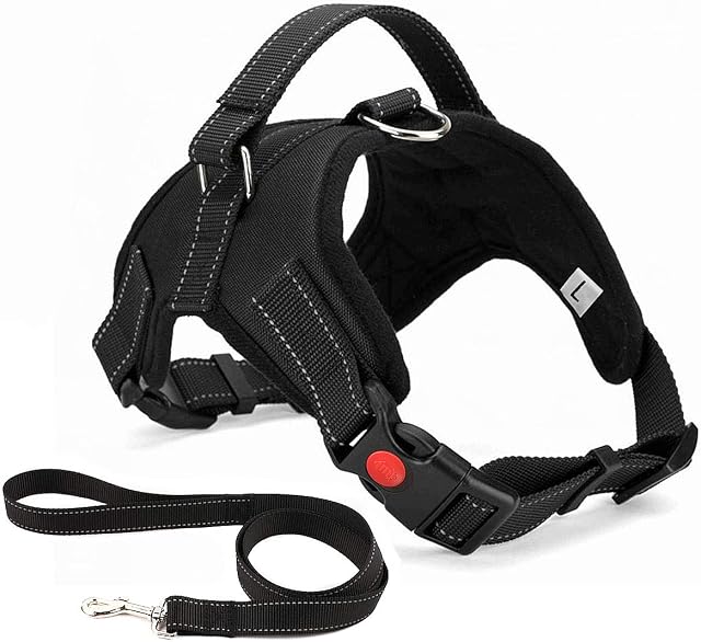 Musonic No Pull Dog Harness Breathable Adjustable Comfort Free Lead Included for Small Medium Large Dog Best for Training Walking S Black