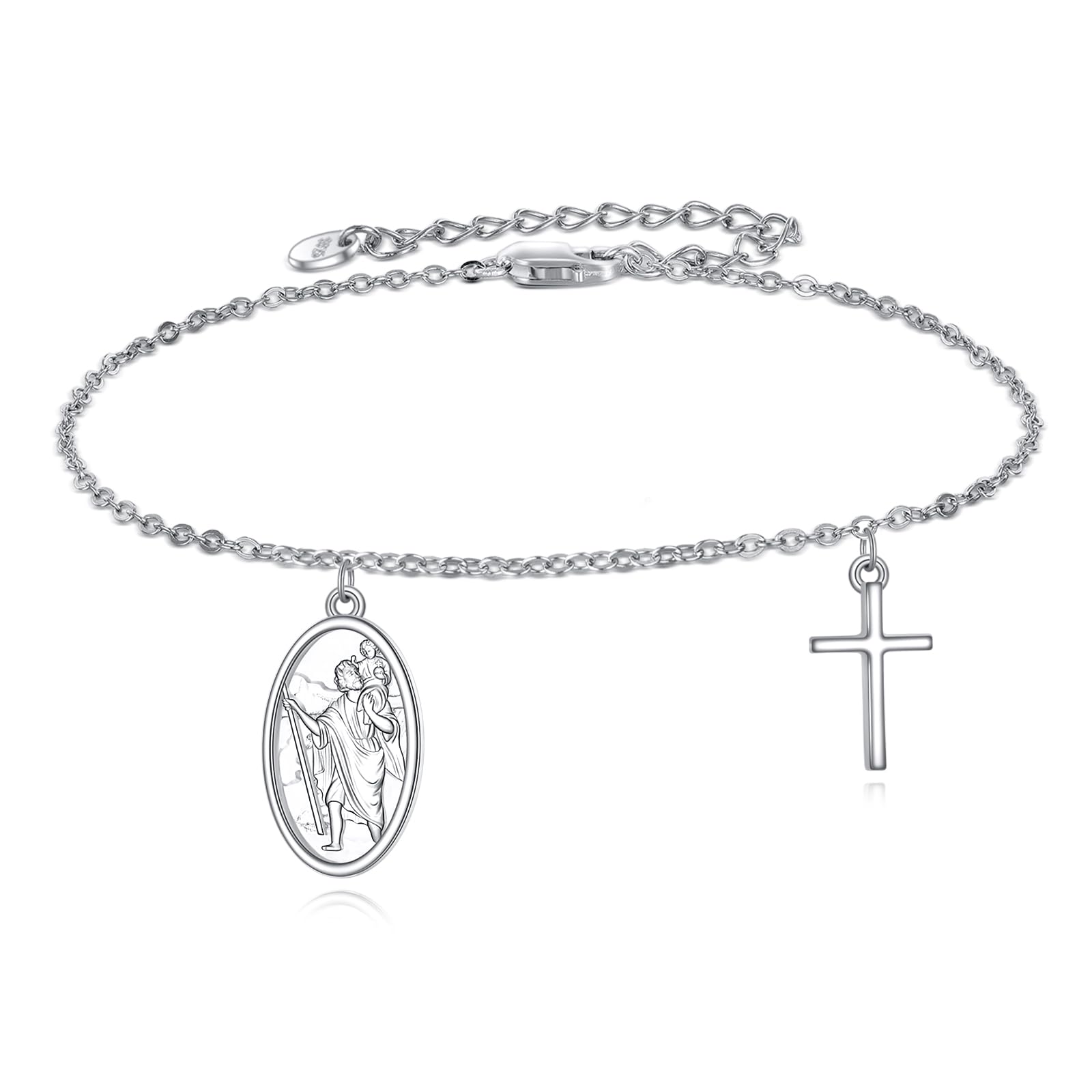AXELUNASt. Christopher Bracelet Sterling Silver Saint Christopher Medal Jewelry Cross Gifts for Women Men