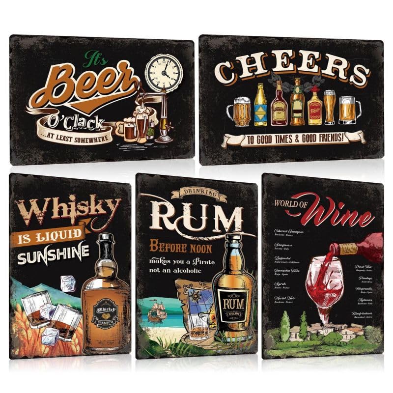 LOT DE 5PCS - Bar Decoration Murale en Plaque Metal Vintage - Pub...