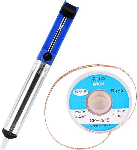 EVERMARKET (TM) Mecha de desoldadura, trenza de soldadura con 0.098 in de ancho, 4.9 ft de longitud y ventosa de soldadura Desoldadora Bomba de