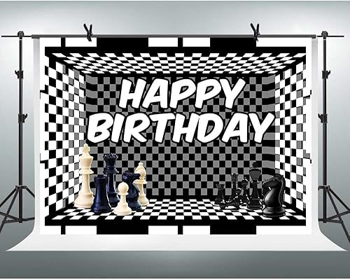 Miniatura 3 de Telón de fondo de cumpleaños de ajedrez a cuadros en blanco y negro fondo simple tema escena escena fondo pastel mantel 7x5ft BJMYFH39