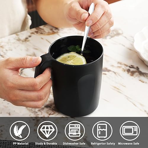 Miniatura 4 de Berglander Juego de 8 tazas de café de plástico negro con asas de 15 onzas, taza de agua reutilizable, fácil de transportar, ideal para el hogar,