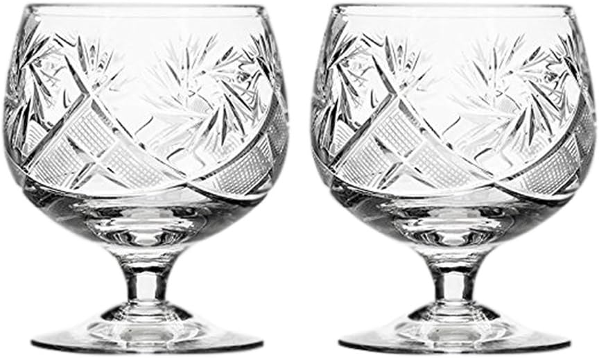 NEMAN GLASSWORKS GIFTS PLAZA Set of 2 Vintage Russian Crystal Brandy Cognac Snifter, Old-Fashioned Handmade Glassware