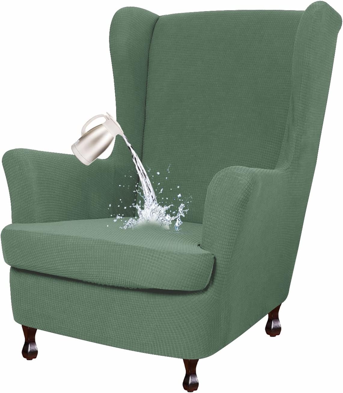 Armchair Covers Removable Spandex Sofa Cover Water Proof Armchairs Slipcover Washable Furniture Protector Elastic for Living Room Bedroom Hotel (2-Piece,Bean Green)