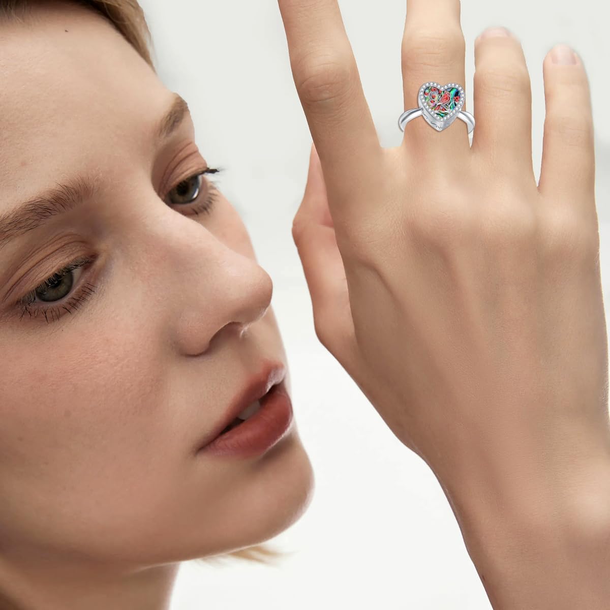 LONAGO Red Cardinal Urn Rings 925 Sterling Silver Red Bird Abalone Shell Urn Ring Ashes Memorial Ring Keepsake Cremation Jewelry Our Love Never Dies Gifts for Women Mom Size 5-9 - Image 4