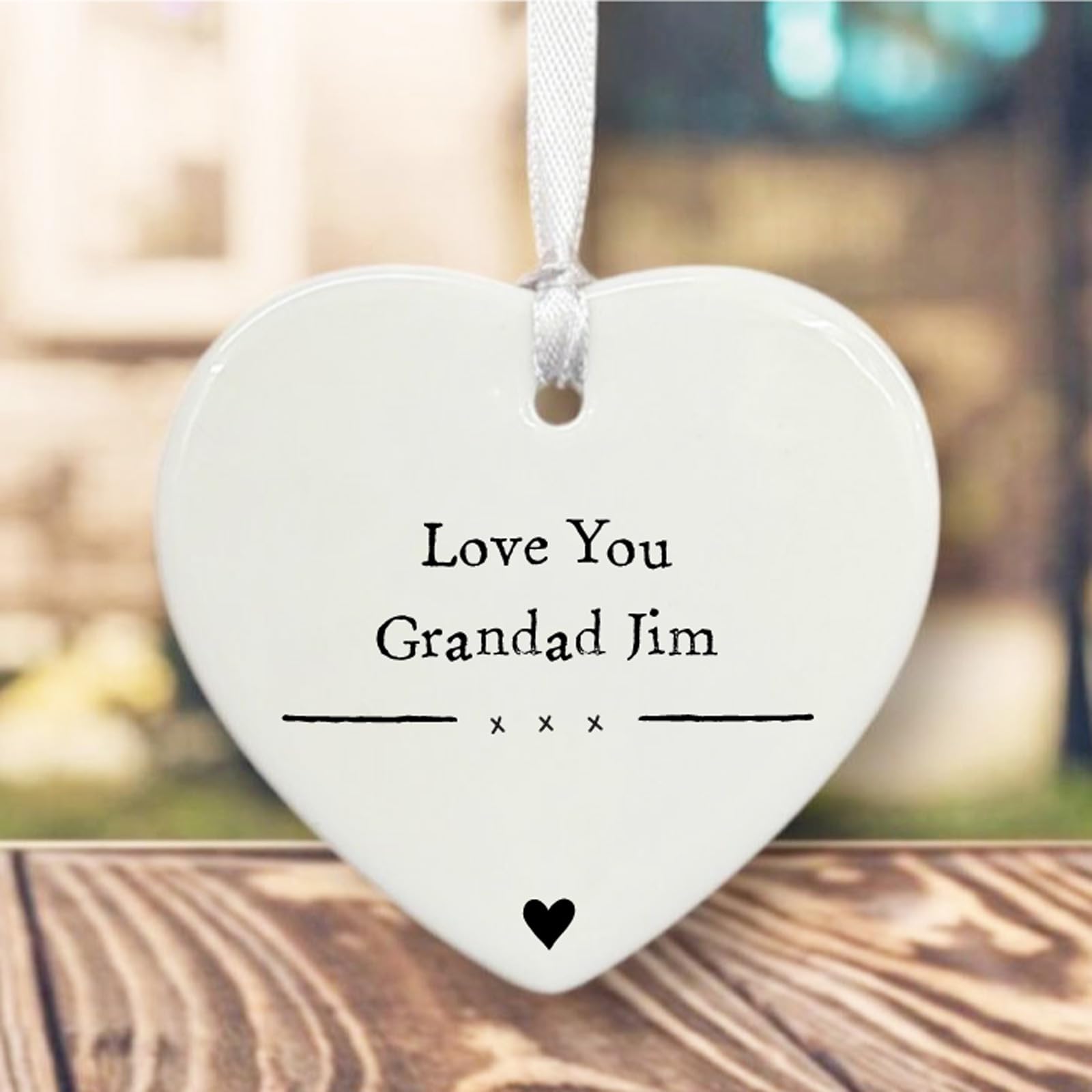 Luck and Luck Personalised Porcelain Heart Love You Grandad, Family Keepsake Token Gift, Custom Hanging Heart with Name Message