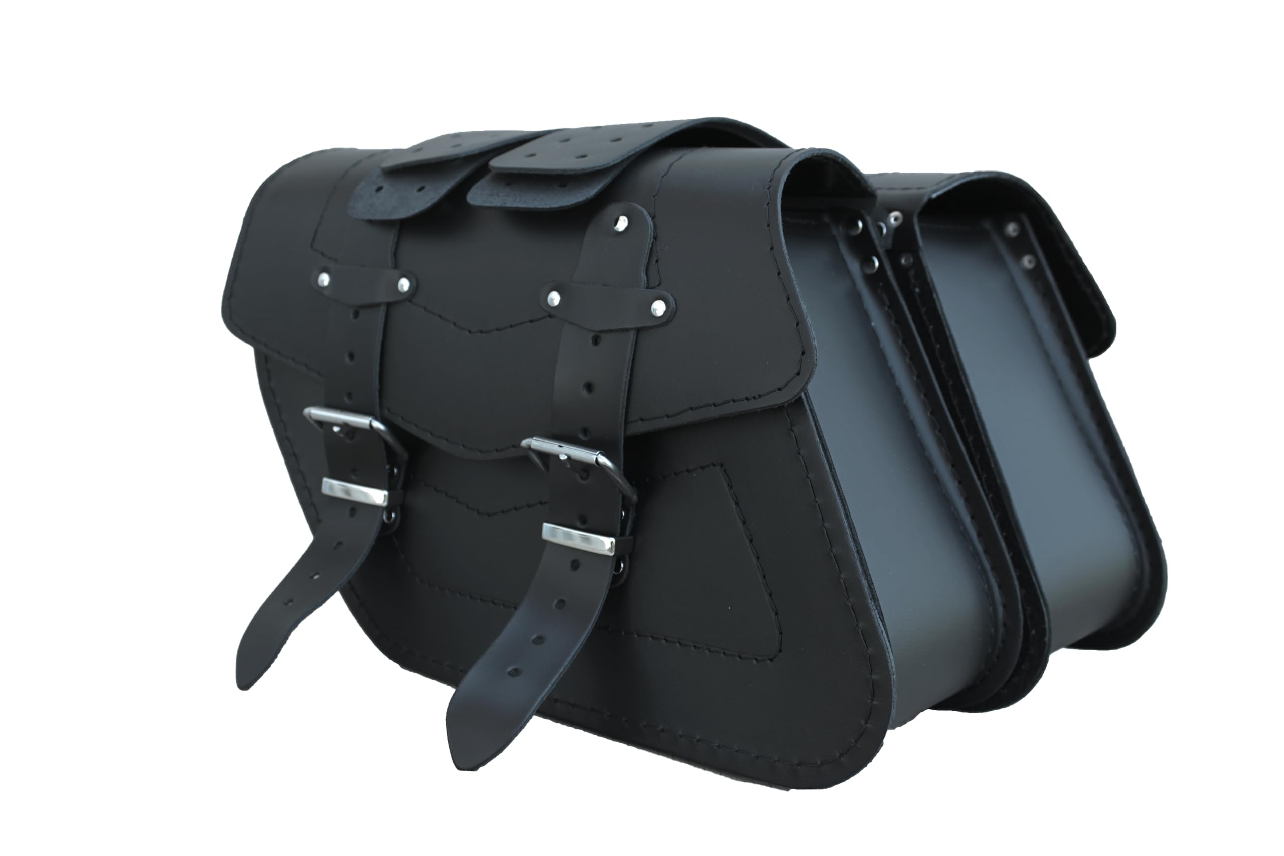sako – S131A - Satteltaschen Glatt, ohne Nieten - Aus robustem Rindsleder, verstärkt mit 2 mm Kunststoff - Komplettes Set mit rechter und linker Tasche und Lederriemen - Chopper Zubehör