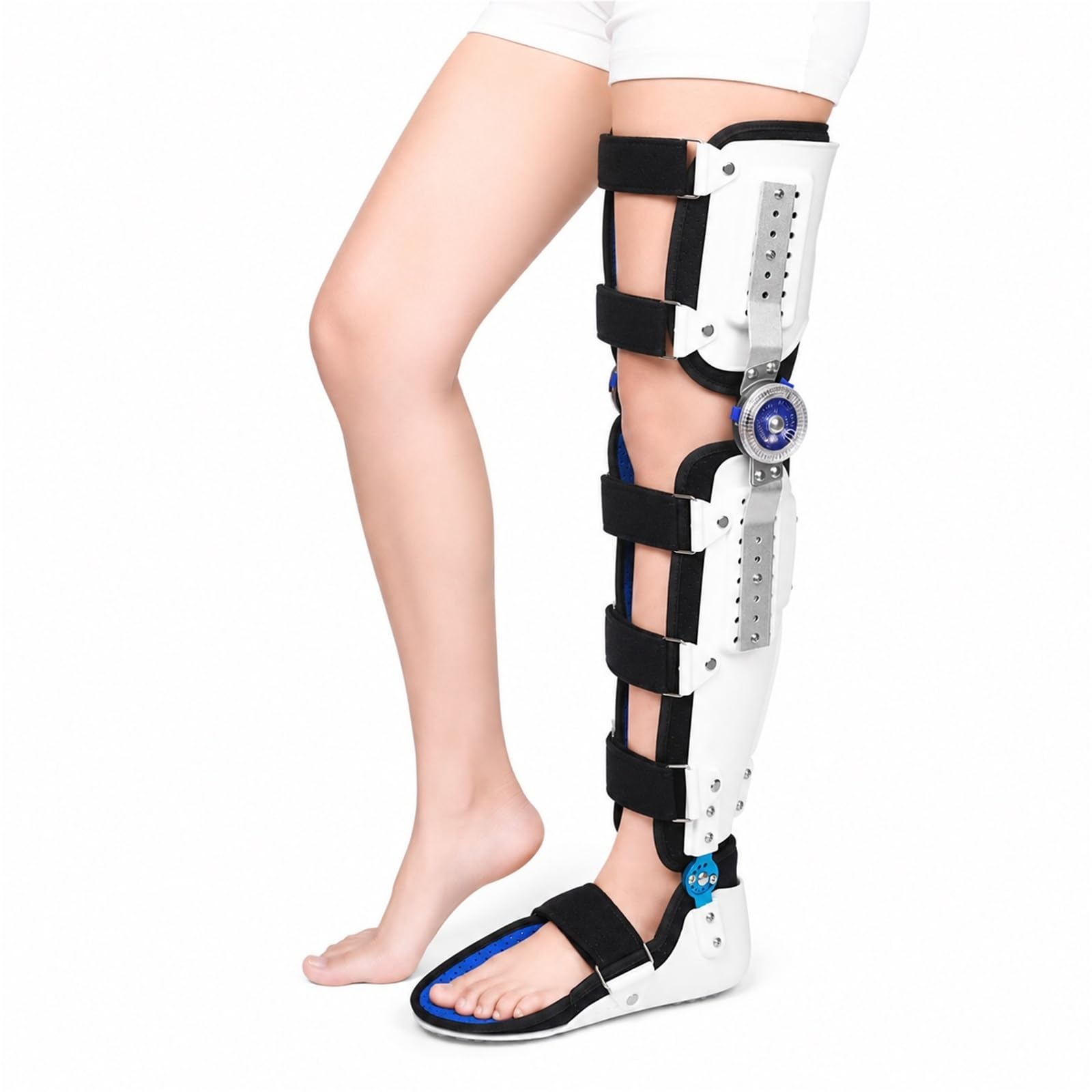 Rodillera Ortopédica Articulada Ajustable Inmovilizador de Pierna Completa Soporte para Fractura de Tibia y Lesión de Ligamentos Postoperatorio Transpirable y Cómoda(Izquierda)