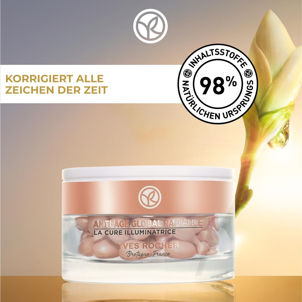 Yves Rocher ANTI-AGE GLOBAL - Aufhellende Kurpflege - Anti-Aging Serum Ampullen - Mit pflanzlichem Knospen-Nektar - 35 Kapseln