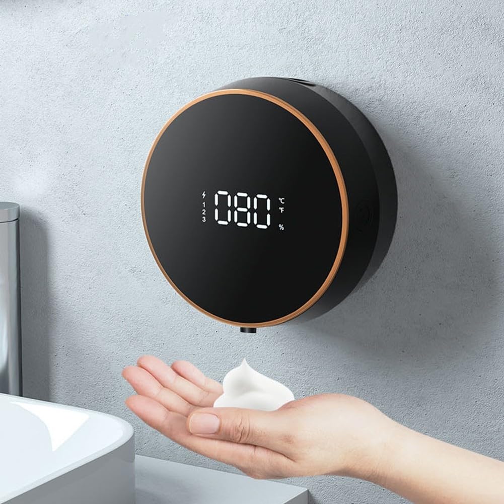 Seifenspender zur Wandmontage, 300 ml, automatischer Seifenspender, selbstklebend, keine Schäden an der Wand, Lotion-Pumpflaschen, für Zuhause und Hotel (Gelweiß)