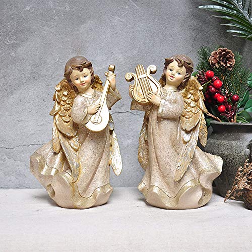 Havanadd Garden Ornament Decorative Sculpture European Retro Golden Playing Angel Ornaments Home Outdoor Garden Collection Boutique Ornaments Decoration (Color : Gold, Size : 25CM)