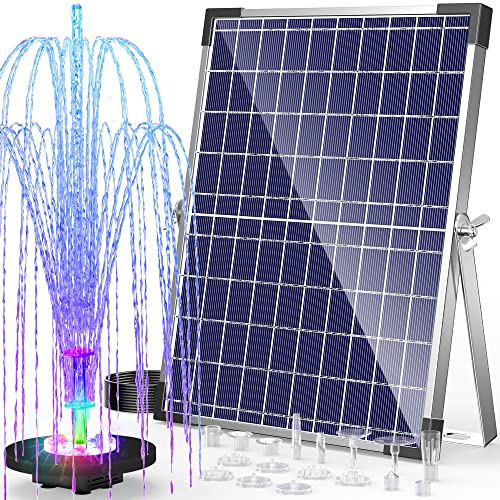 Antfraer 15W Solar Fountain Pump with 4400mAh Battery Backup, Solar Water Fountain Kit with Colorful LED Light, Solar Fountain Pump for Bird Bath, Fish Tank, Garden Pool, Ponds