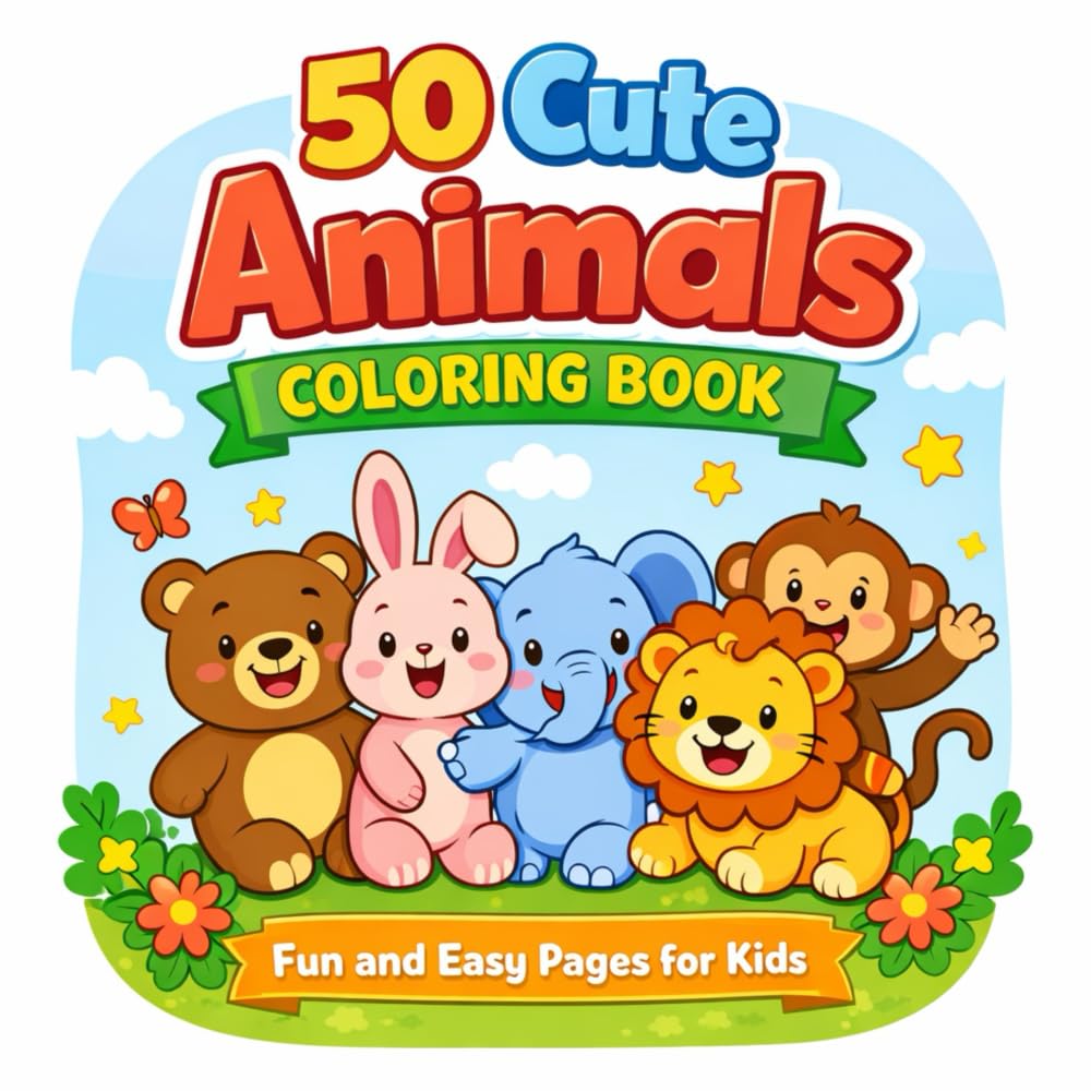 50 Cute Animals Coloring Book: Fun and Easy Coloring Pages for Kids