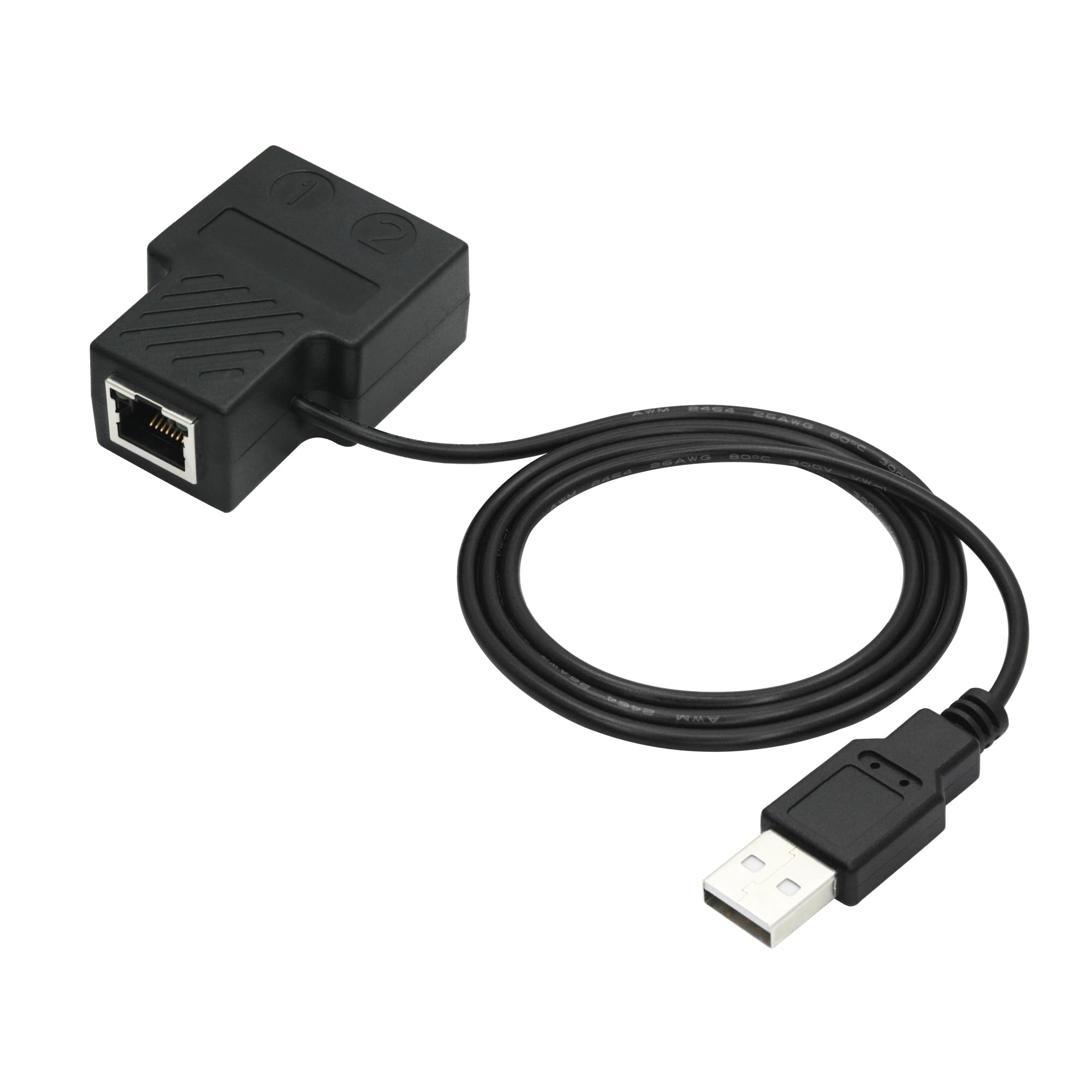 RJ45 Ethernet Network Splitter, 1 in 2 Out Dual Female Network Splitter with USB Power Cord, 100Mbps Input, 2 Ports can Output Simultaneously, for Cat5 Cables.
