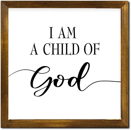 Letrero rústico enmarcado de madera rústica con texto en inglés "I Am A Child of Gods" (Soy un hijo de Dios), placa clásica para colgar en la pared