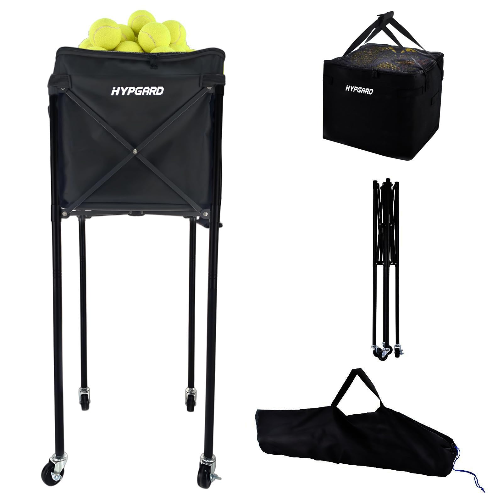 Tennis Ball Hopper, Foldable Pickleball Sports Balls Teaching Cart