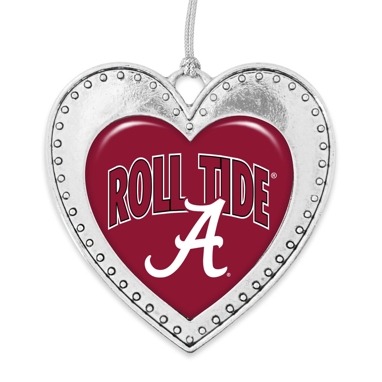 Alabama Crimson Tide Roll Tide Christmas Heart Shape Silver Metal Ornament Gift Tree Decoration UA