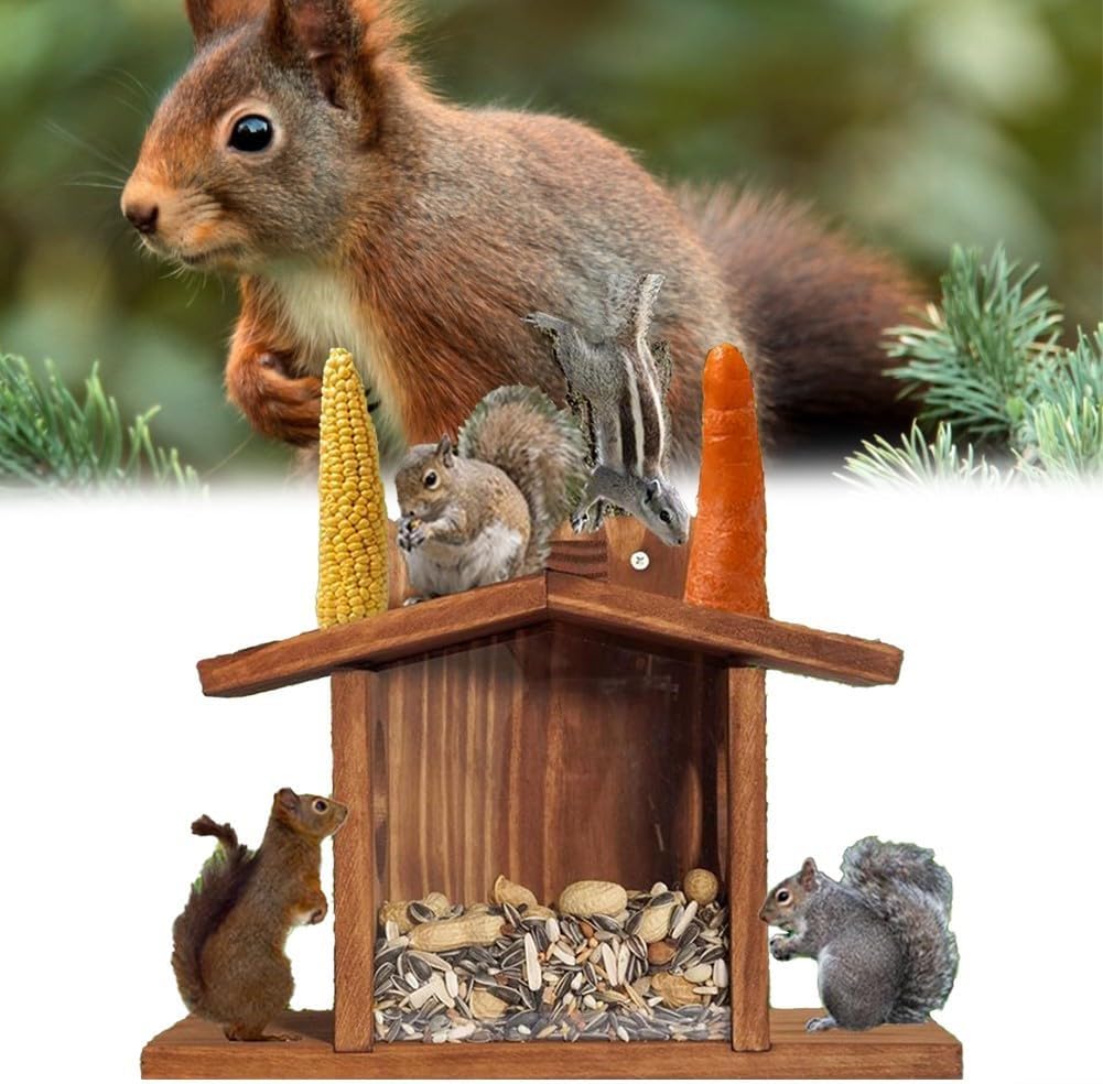 Squirrel Feeder 35X25x15cm Spacious Deck Wooden Squirrel Feeder Perfect Solution to Keep Backyard Animals Happy