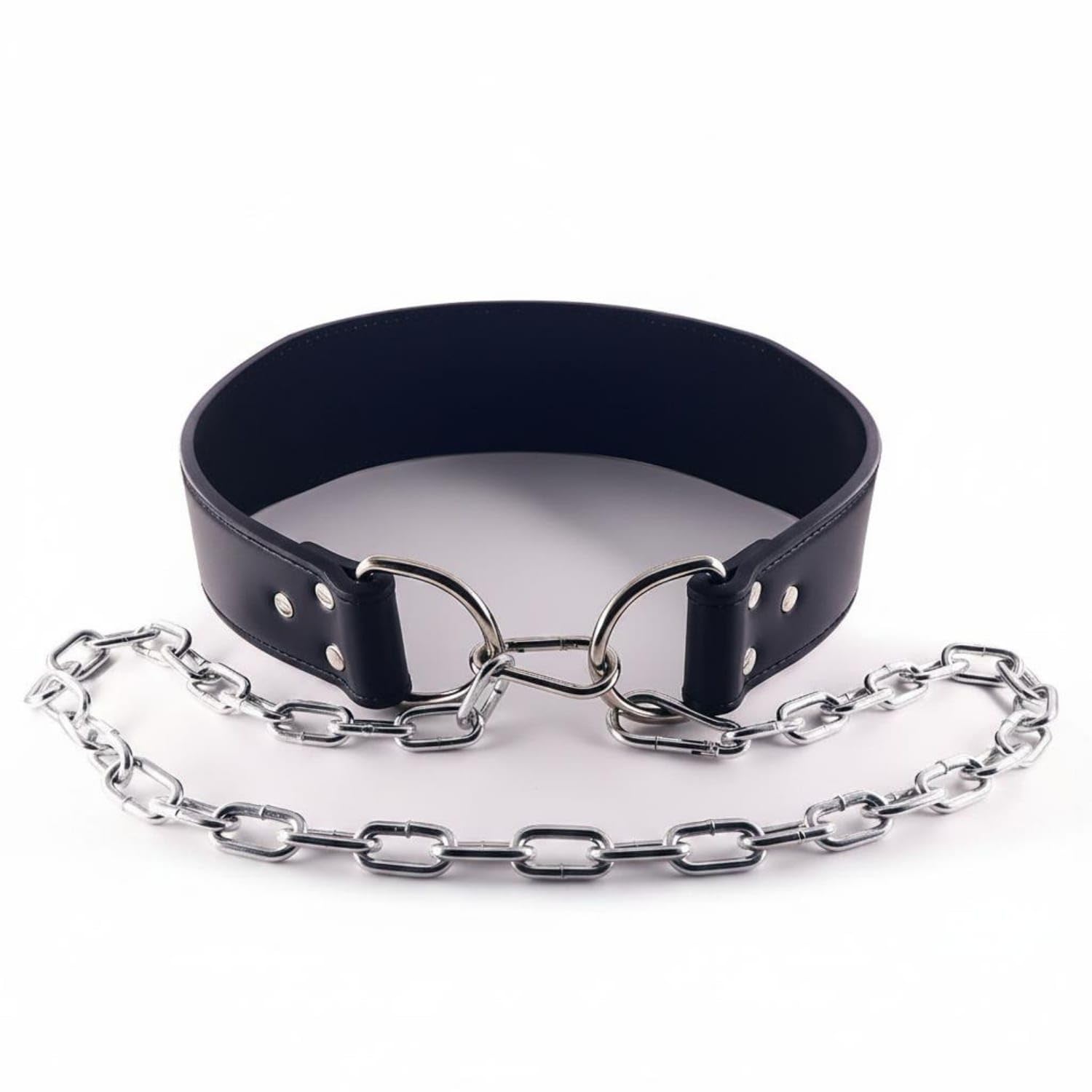 Stitched Edges Steel Chain Lowering Belt Riveted Training Belt with Chain Wide Fitness Gear Adjustable, Black Cowhide-image-28