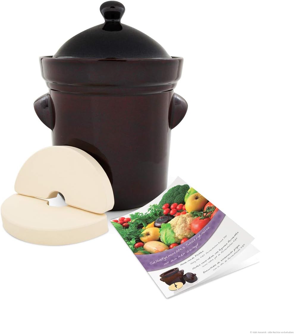 Boleslawiec Stoneware Fermentation Pot, 5L, Brown, Round, With Lid