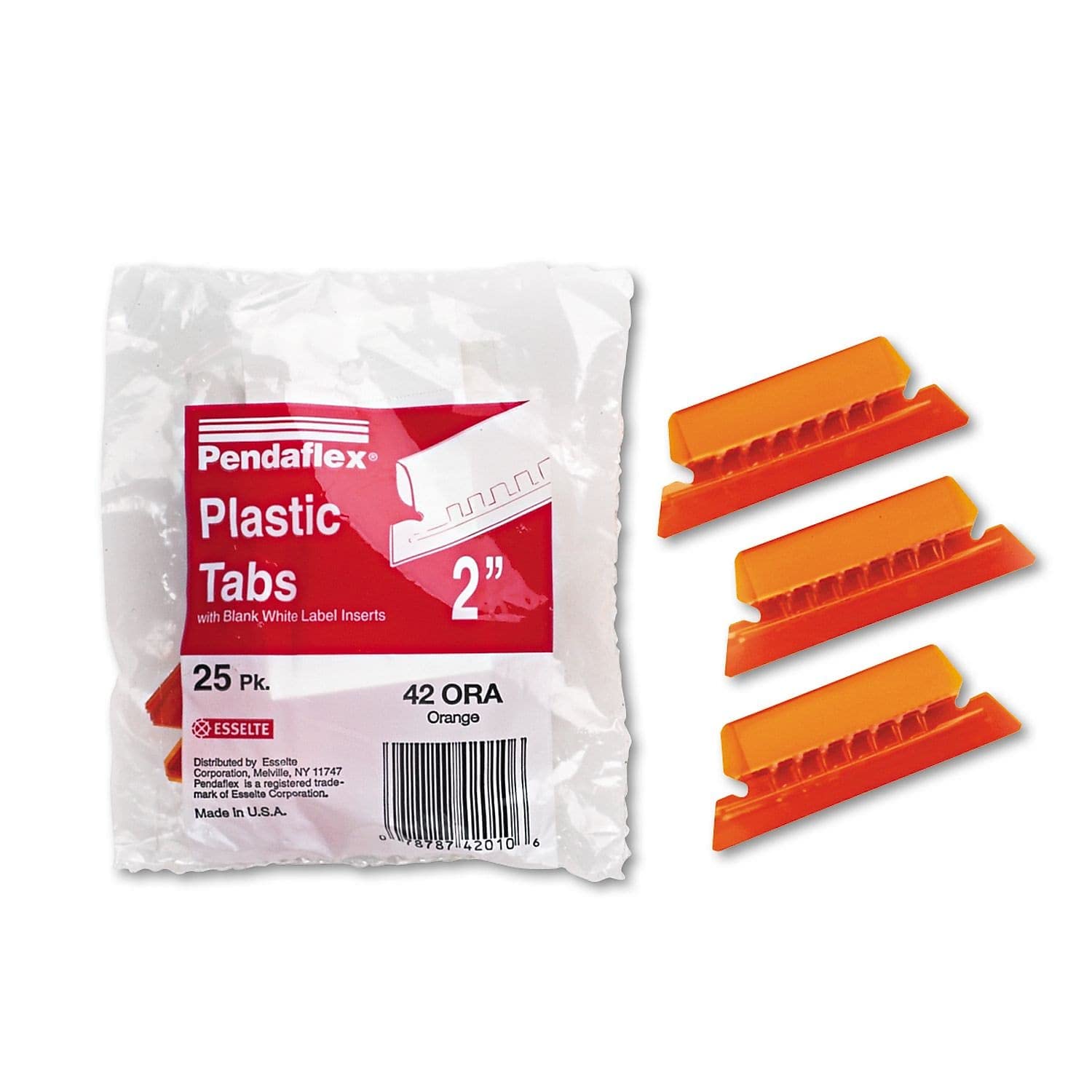 Pendaflex Hanging Folder Tabs, 2", Clear Orange, 25 Tabs and Inserts per Pack (42 ORA)