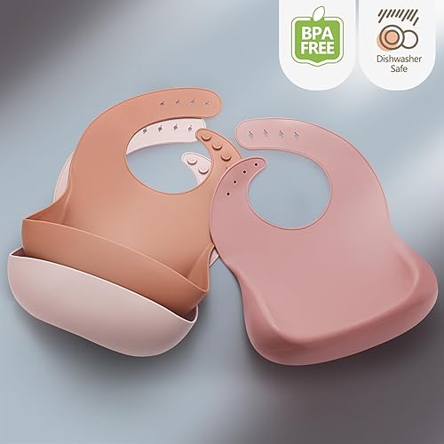 Miniatura 7 de Silicone Bibs for Babies Toddler Set of 3, BPA Free, Soft Adjustable Waterproof Bibs for Feeding Essentials