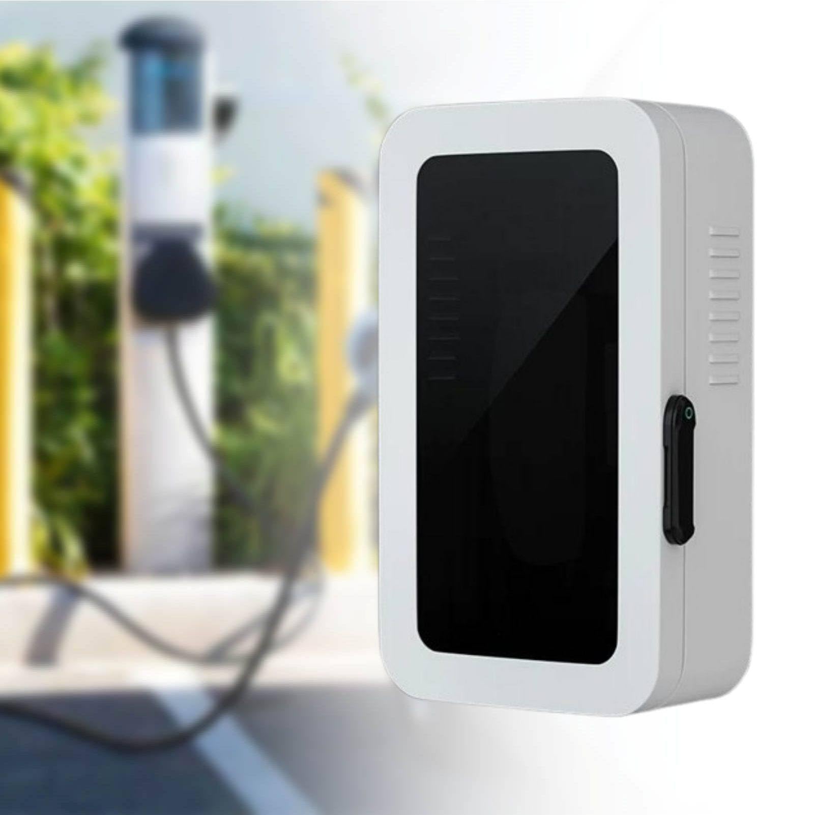 MhWrughts Tesla Charger Lock Box Outdoor Weatherproof Enclosure, Visible Charging Station Storage Cabinet with Cable Management for Residential and Commercial Use White-PasswordB
