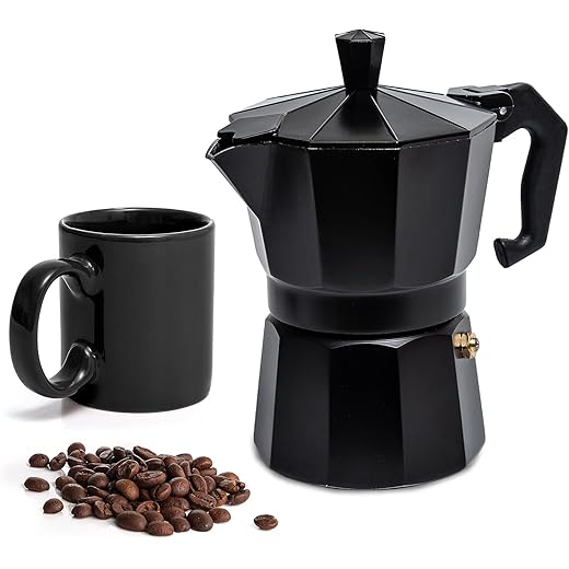 Shrux Stainless Steel Italian Pot Coffee Pot Hot European Coffee Pot, Moka Coffee Machine,Stove and induction Top Stylish French Style Coffee maker pot, Hot Espresso maker(Black) (300ml -6Cup)