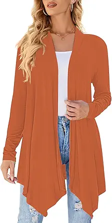 Women's Draped Front Open Cardigan Casual Long Sleeve Lightweight Cardigan Sweaters Duster