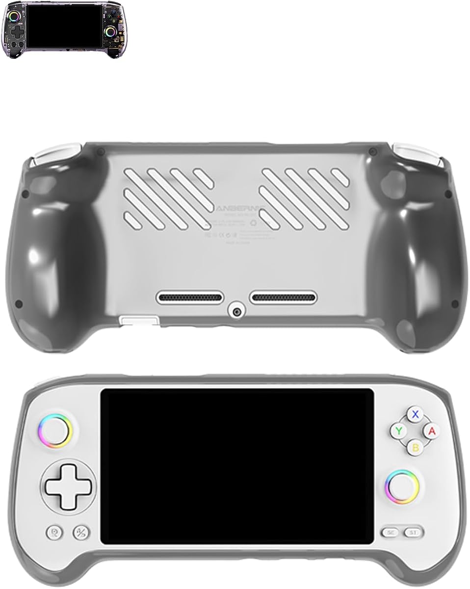 Case for Anbernic RG557 5.48 Inch Handheld Gaming Console,BOVUGAC High Transparency Soft TPU Shockproof with Stand-Clear Black