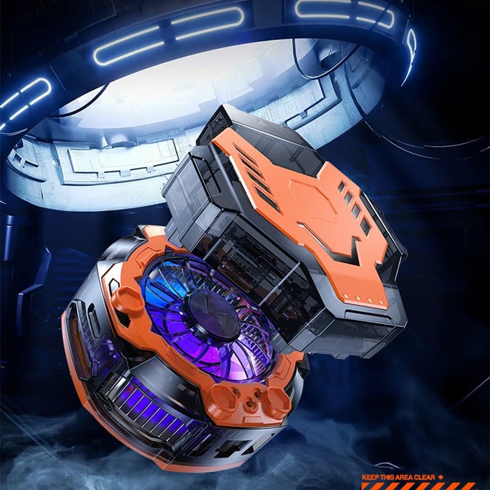 Magnetischer Handykühler mit 2000mAh Akku & LED-Anzeige, 15W Halbleiter-Kühlung für Gaming, Wiederaufladbar, Kompakt 62x62mm, Orange