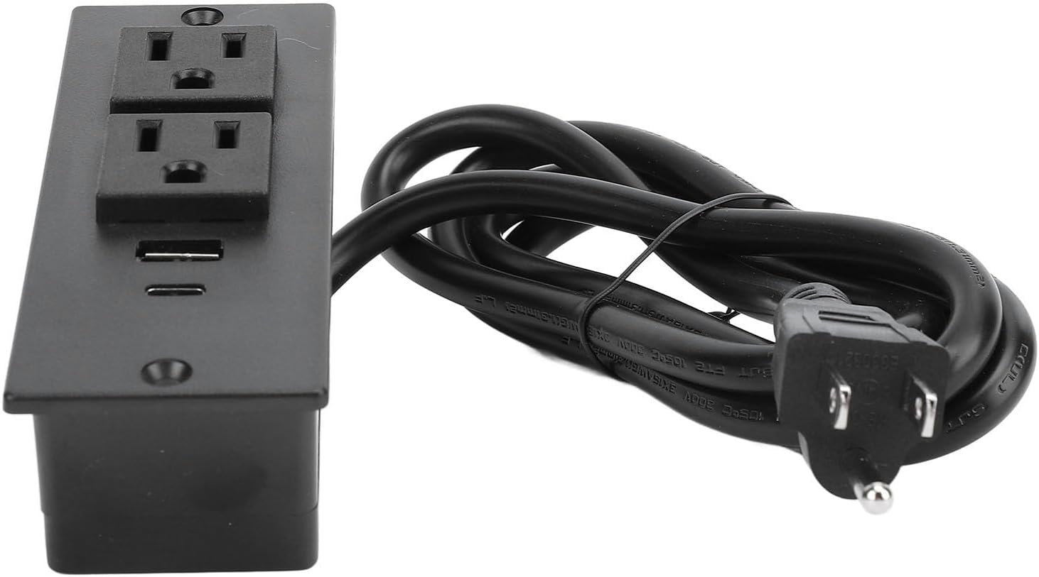Recessed Power Strip with PD20W 125V 2 USB Ports, Flush Mount Desk Outlet Flat Plug - 1.5m Cord, Mount Outlet Box Hidden Outlet, Space Saver (Black)