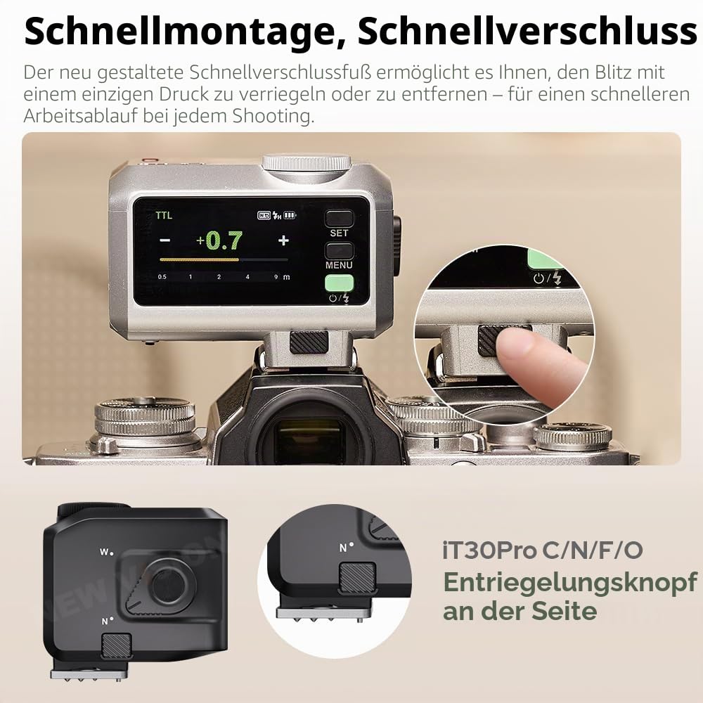 Godox iT30 Pro F iT30Pro-F Mini-Blitz für Fuji-Kamera, TTL-Autobelichtung, HSS 1/8000 Sekunden, 2,4 G Wireless Xsystem, 7,1 cm Touchscreen, 900 mAh Lithium-Akku (schwarz)