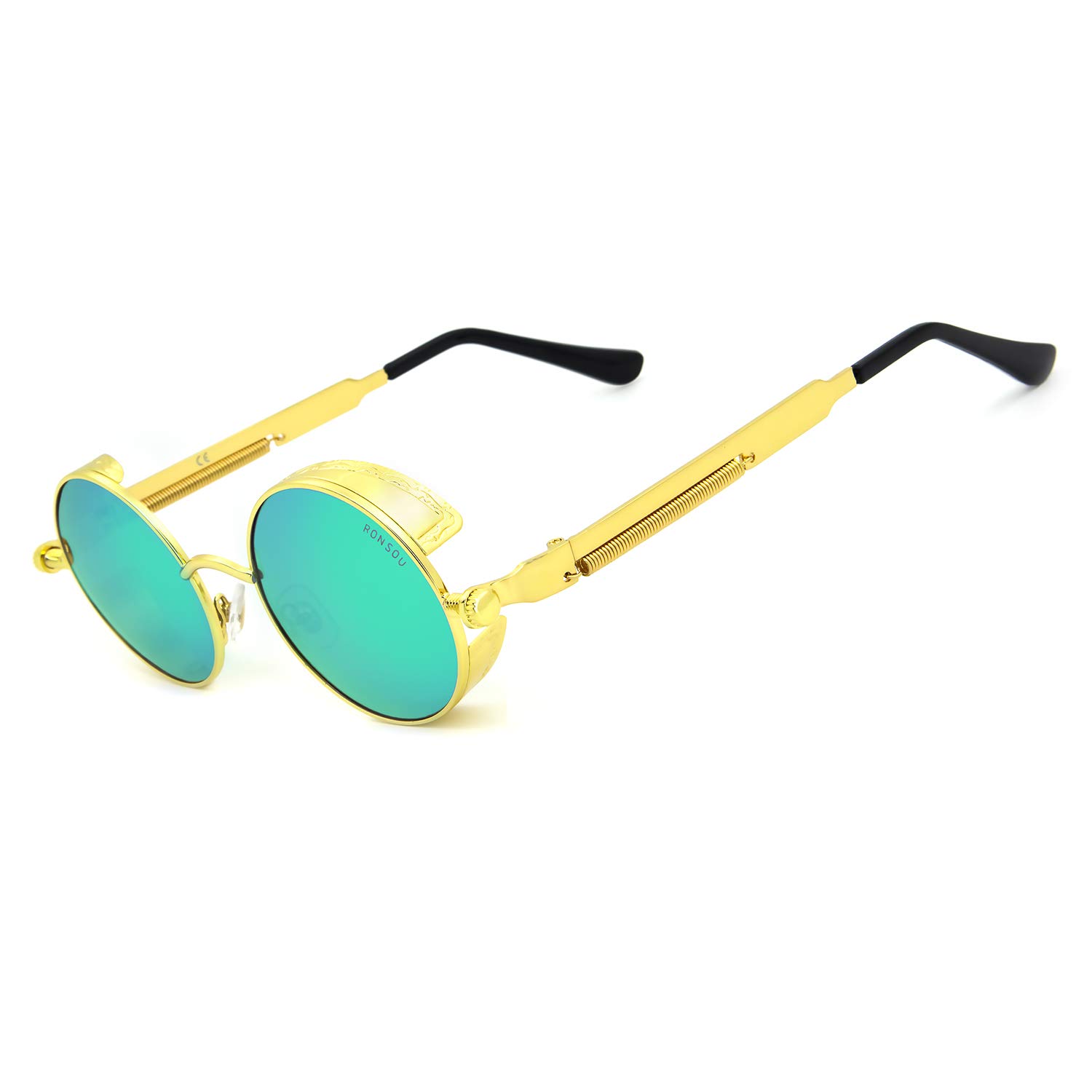 RONSOU Steampunk Round Polarized Sunglasses for Men Women UV400 Protection