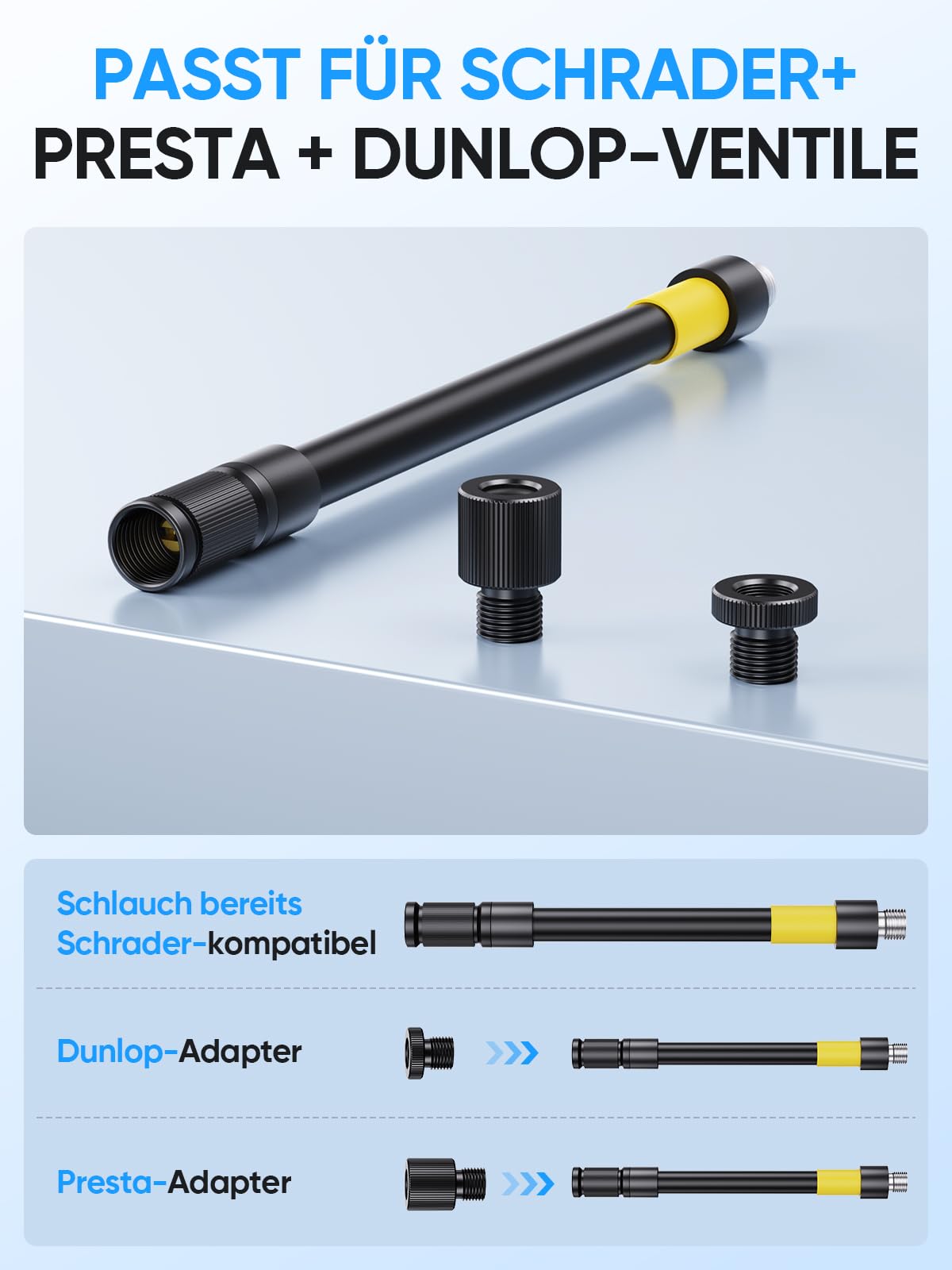 GPUTEK BG02 Luftpumpe Fahrrad 150PSI Elektrische Fahrradpumpe mit Rahmenmontage 5 Modi und 5200mAh Akku Elektrische Luftpumpe für Schrader Presta Dunlop Ventile Fahrradreifen