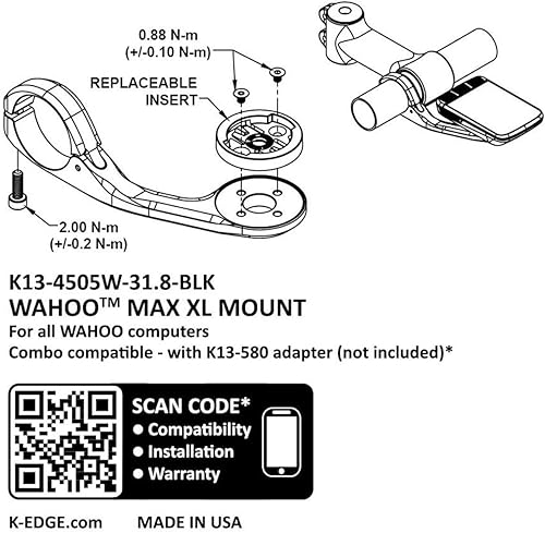 Miniatura 4 de K-Edge  Soporte para computadora de bicicleta Max XL (1.378 in)  para dispositivos GPS Wahoo  Negro