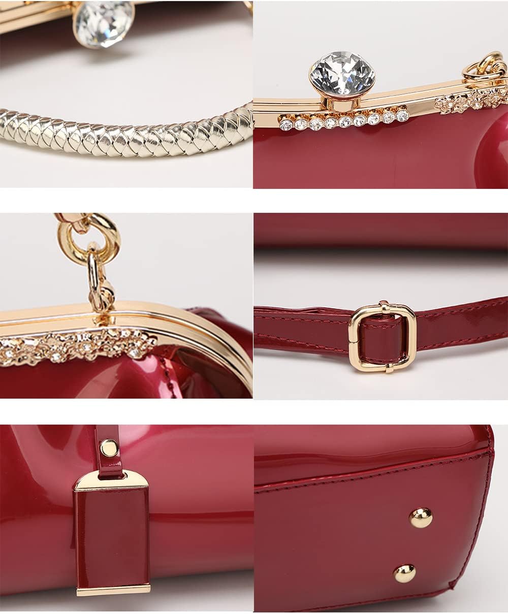 YAQUNICER Tote Bag Patent Leather Handbag for Women Top Handle Evening Bag Wedding Retro Purse