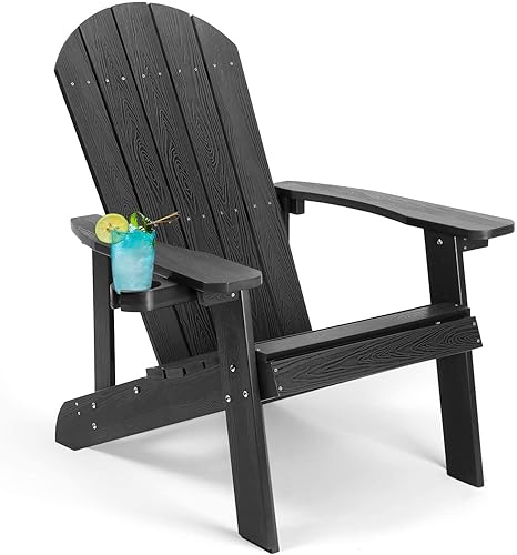 Silla Adirondack, sillas de plástico resistentes a todo tipo de clima, con soporte para tazas, 5 pasos fáciles de instalar, sillas de exterior para
