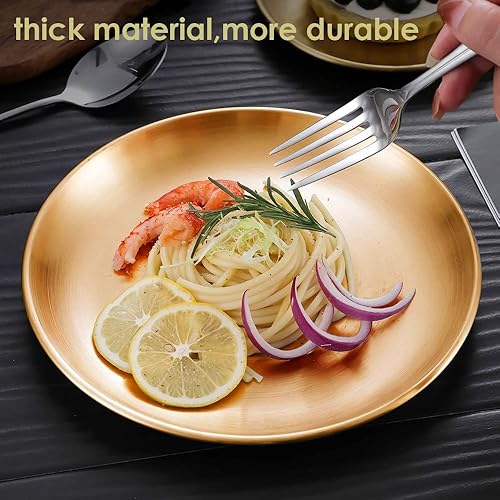 Miniatura 7 de Betinyar 2 platos de acero inoxidable de 6.7 pulgadas, platos redondos de metal de acero inoxidable, platos de cena de metal para cena, campamento,