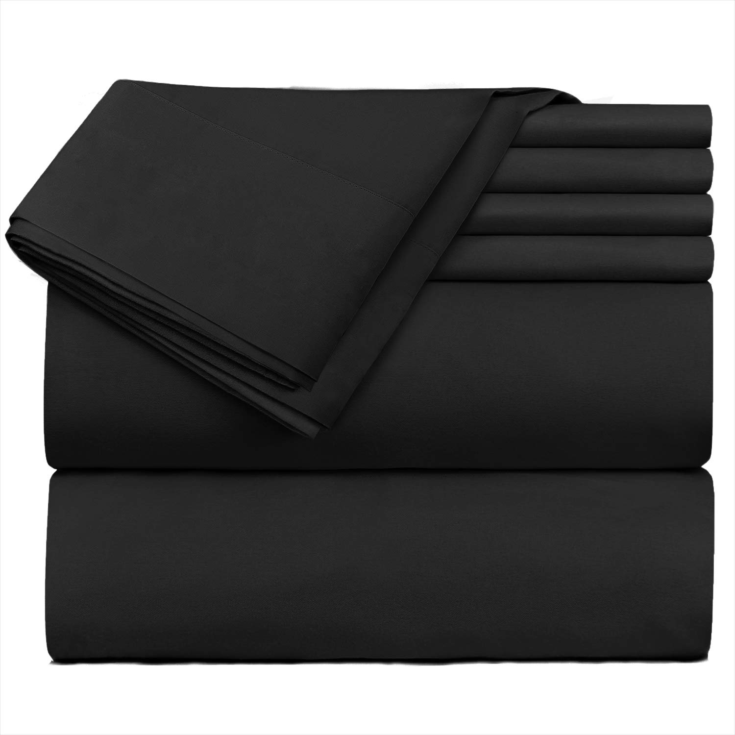 Hearth & Harbor Extra Deep Pocket Queen Sheets Sets - Fits Mattress 18-24 Inches Deep - Extra Deep Pocket Sheets - 6 Piece Queen Size - BlackOEKO-TEX STANDARD 100
