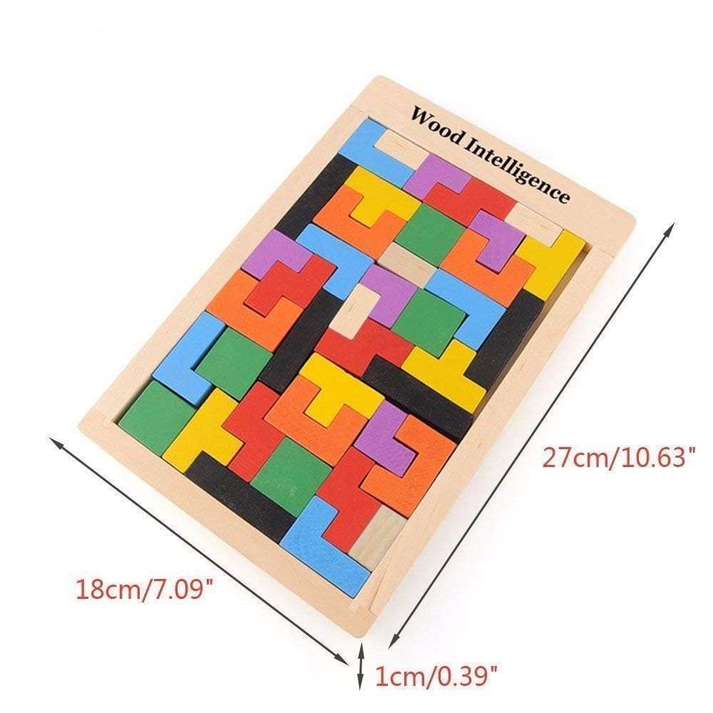 EASYMART 40 Pcs Wooden Russian Blocks Puzzles for Kids Adults with A Storage Bag,Wood Intelligence Puzzle for Kids Ages 3-8,Wooden Puzzles Brain Teasers Toy Educational Gift for Kid 2