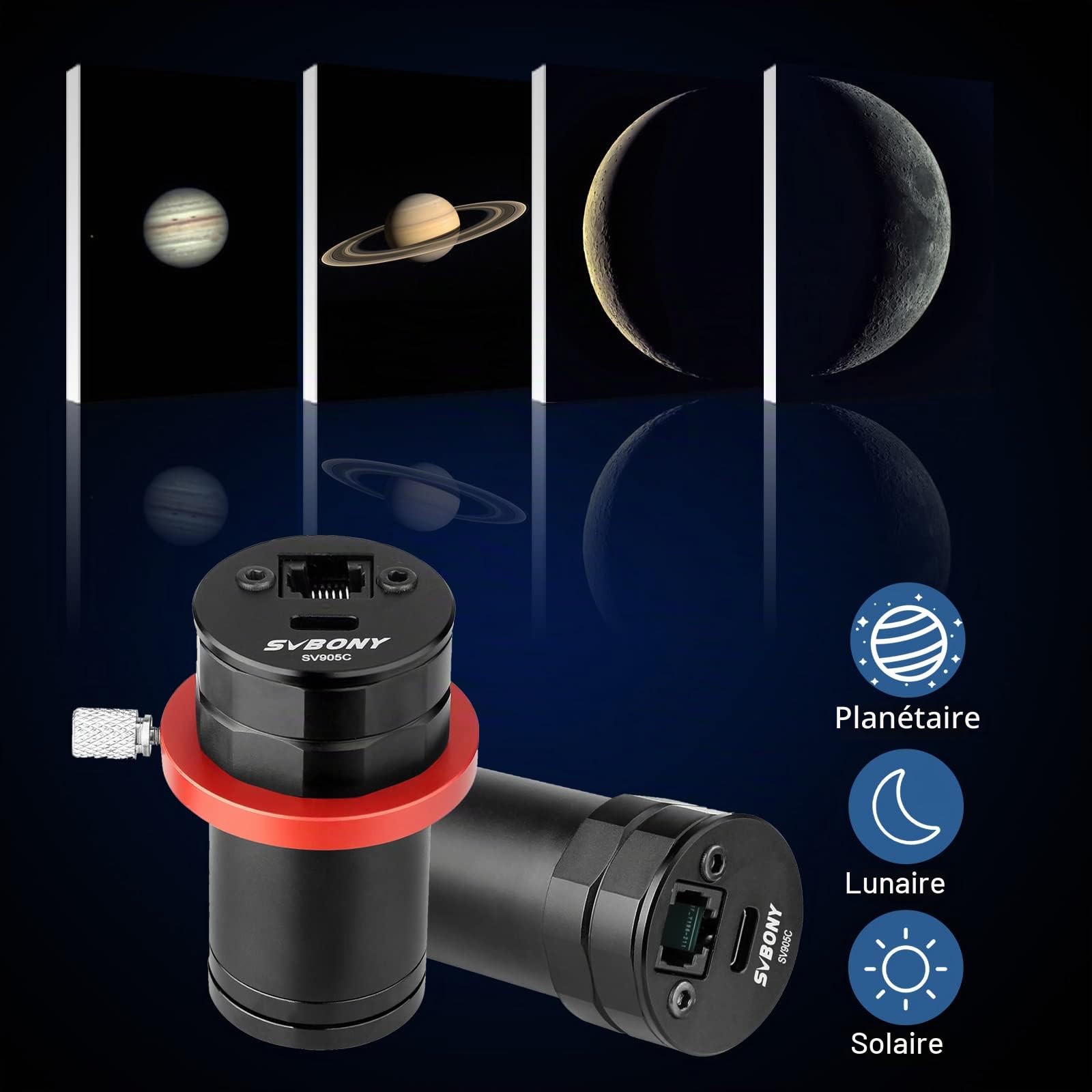 Svbony SV905C Caméra pour Télescope, Caméra d'autoguidage 1,25", Capteur CMOS Couleur 1,23 MP, USB 2,0, Revêtement AR, Port de Guidage ST4, Accessoire pour Télescope Destiné à L'astrophotographie