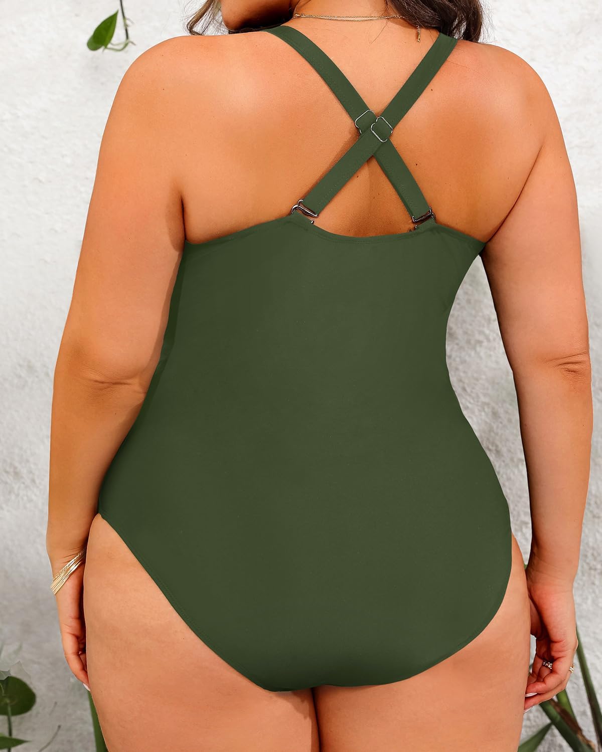 Aqua Eve Women Plus Size One Piece Swimsuits V Neck Tummy Control Bathing Suits Front Cross Swimwear - Image 5