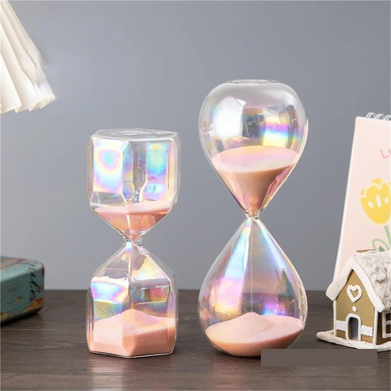 Sablier en Verre Arc-en-Ciel, minuterie de 30 Minutes, Horloge Sable Rose, décor Bureau, Accessoires Mariage pour Maison(Hexagon)