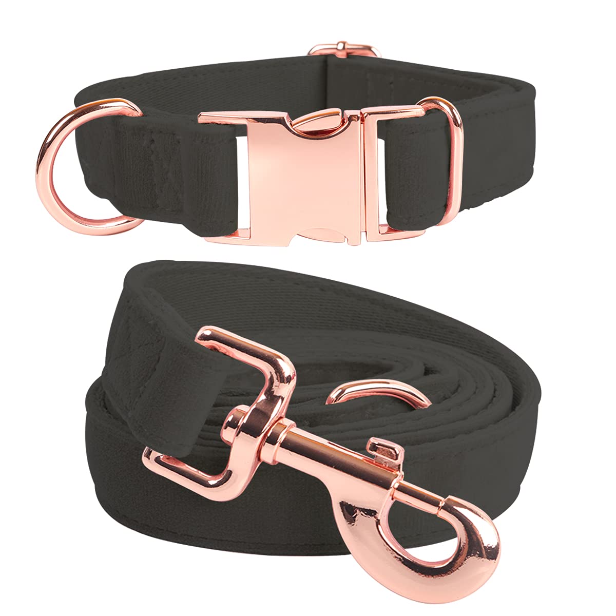 BarklessDog Collar and Leash Set for Small Medium Large Dogs Puppy Adjustable Collars with Soft Comfortable Velvet Alloy Steel Snap Buckle S Black